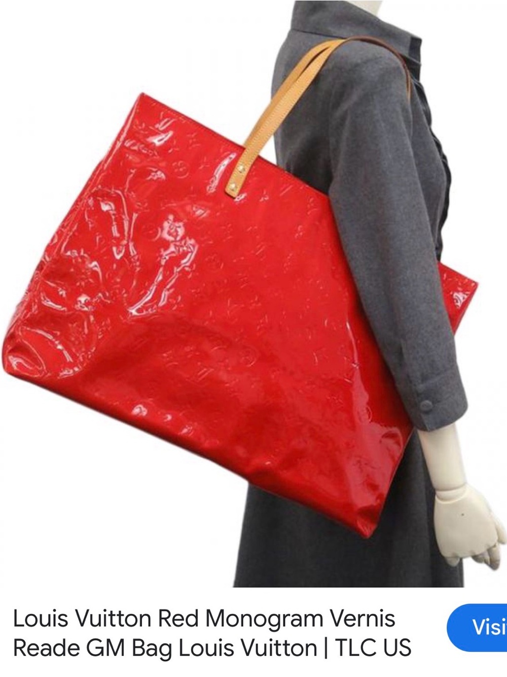 Louis Vuitton Red Patent Tote with Brown Handles